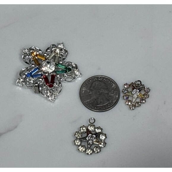 Vintage Order Of Eastern Star Rhinestone Pendant Charms Masonic - Picture 6 of 10